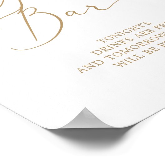 Delicate Gold Calligraphy Open Bar Sign Poster (Ecke)