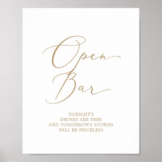 Delicate Gold Calligraphy Open Bar Sign Poster (Vorne)