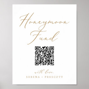 Delicate Gold Calligraphy QR Code Honeymoon Fund Poster