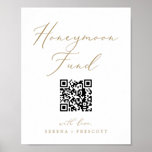 Delicate Gold Calligraphy QR Code Honeymoon Fund Poster (Vorne)