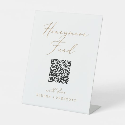 Delicate Gold Calligraphy QR Code Honeymoon Fund Sockelschild (Vorderseite)
