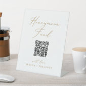 Delicate Gold Calligraphy QR Code Honeymoon Fund Sockelschild (In SItu)