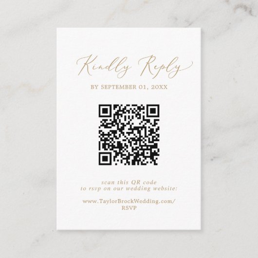 Delicate Gold Calligraphy QR Code Wedding RSVP Begleitkarte (Vorderseite)
