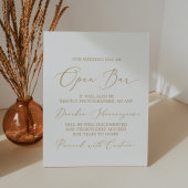 Delicate Gold Calligraphy Wedding Caution Open Bar Sockelschild