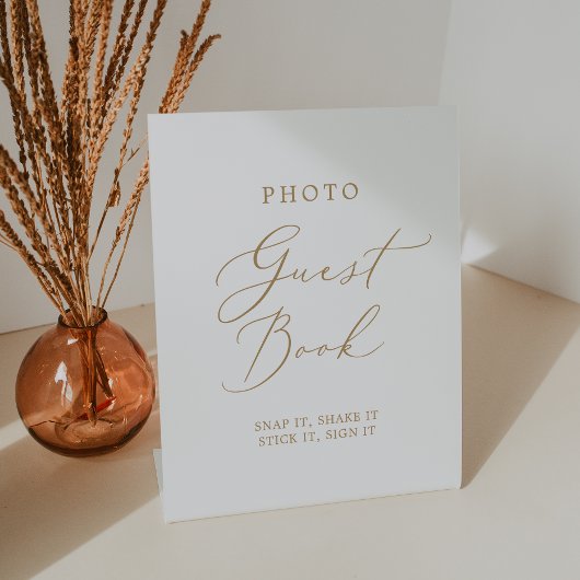 Delicate Gold Calligraphy Wedding Foto Guest Book Sockelschild