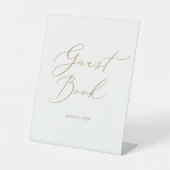 Delicate Gold Calligraphy Wedding Guest Book Sockelschild (Vorderseite)