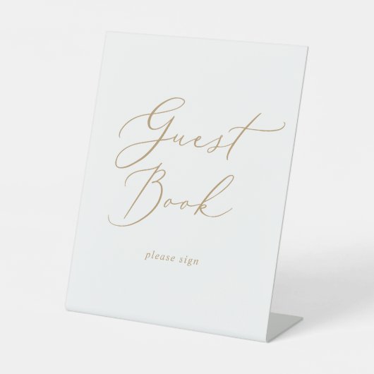 Delicate Gold Calligraphy Wedding Guest Book Sockelschild (Vorderseite)