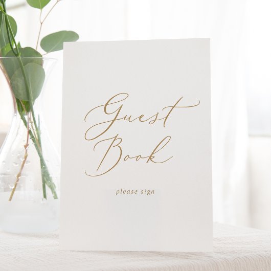 Delicate Gold Calligraphy Wedding Guest Book Sockelschild