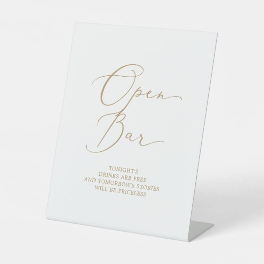 Delicate Gold Calligraphy Wedding Open Bar Sockelschild (Vorderseite)
