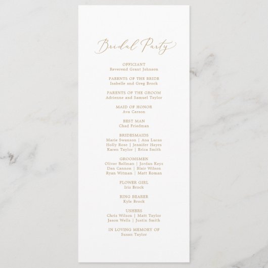 Delicate Gold Calligraphy Wedding Program Programm (Rückseite)