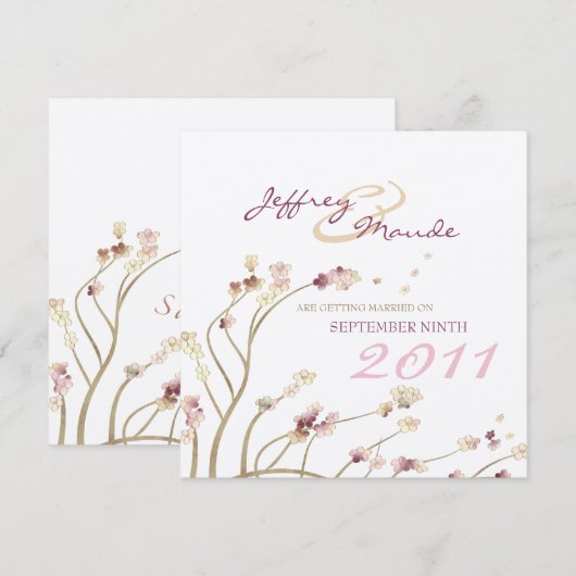 Delicate Gold Cherry Blossom Save the Date (Vorne/Hinten)