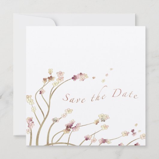 Delicate Gold Cherry Blossom Save the Date (Rückseite)