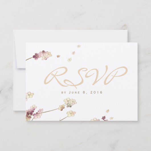 Delicate Gold Cherry Blossom Wedding RSVP Karte (Rückseite)