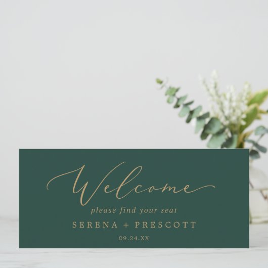 Delicate Gold Green Hanging Seating Chart Header (Stehend Vorderseite)