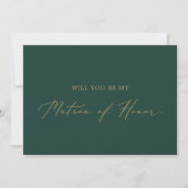 Delicate Gold Green Matron of Honor Vorschlag Card Einladung (Vorderseite)