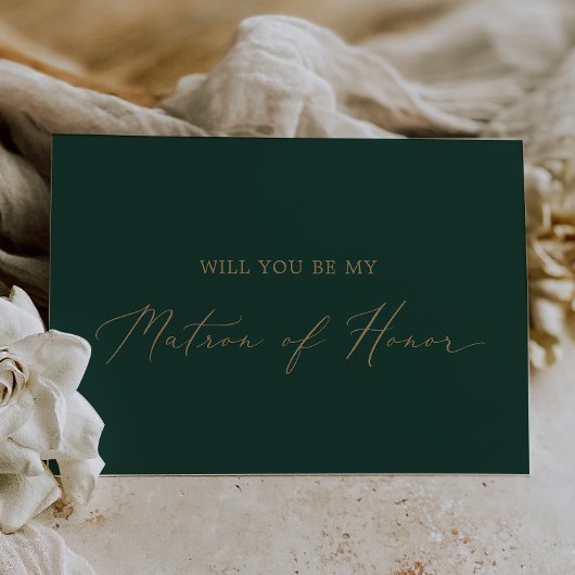Delicate Gold Green Matron of Honor Vorschlag Card Einladung