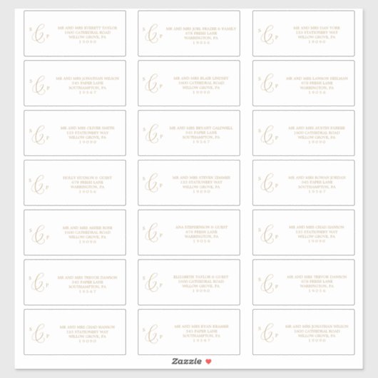 Delicate Gold Monogram Guest Address Labels (Blatt)