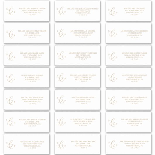 Delicate Gold Monogram Guest Address Labels (Vorderseite)