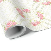 Delicate Gold Scrollwork & Pink Roses Floral Geschenkpapier (Rolleneckpunkt)