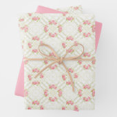 Delicate Gold Scrollwork & Pink Roses Floral Geschenkpapier Set (Beispiel)