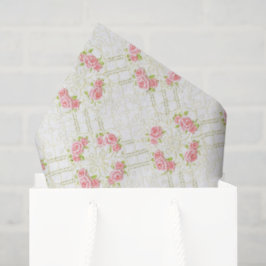 Delicate Gold Scrollwork & Pink Roses Floral Seidenpapier