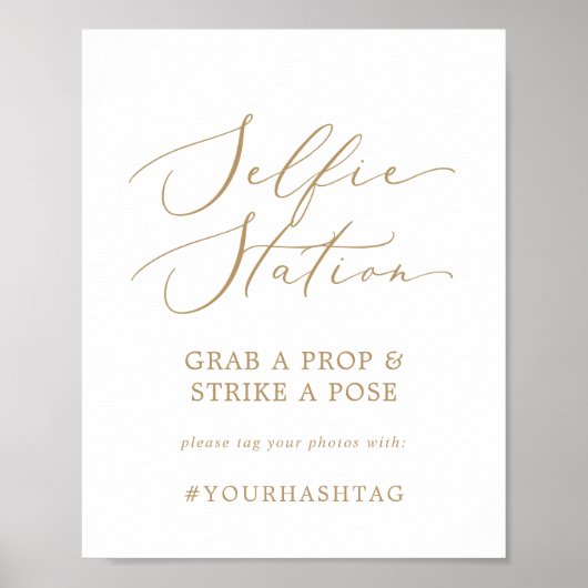 Delicate Gold Selfie Station Wedding Hashtag Sign Poster (Vorne)
