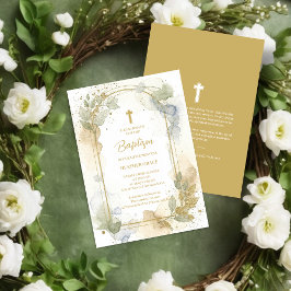 Delicate Gold Shades Floral Frame Arch Baptism Einladung