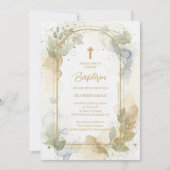 Delicate Gold Shades Floral Frame Arch Baptism Einladung (Vorderseite)