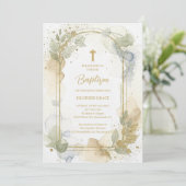 Delicate Gold Shades Floral Frame Arch Baptism Einladung (Stehend Vorderseite)