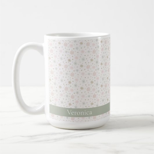 Delicate Gray Snowflake Muster Weihnachtsname Kaffeetasse (Links)