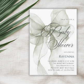 Delicate Green Bow Simple Template Baby Shower Einladung