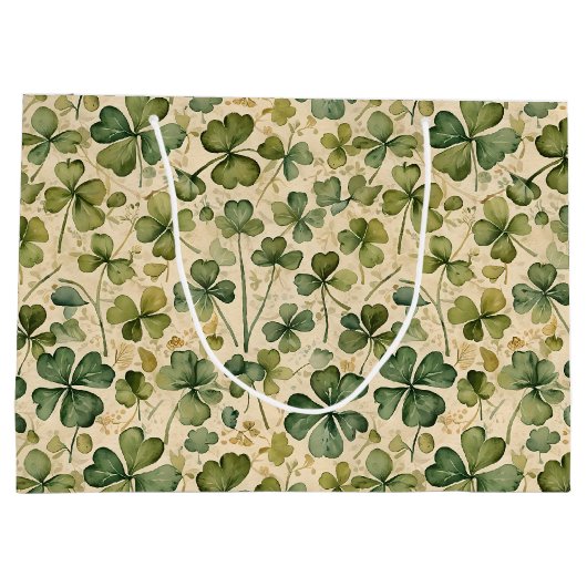 Delicate Green Shamrocks Seamless Große Geschenktüte (Rückseite)
