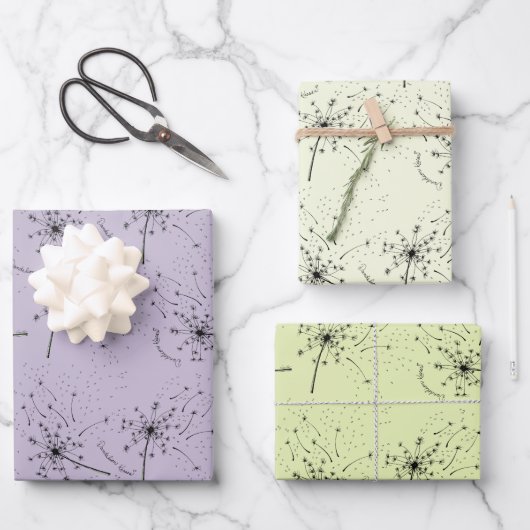 Delicate Green Wildblume Dandelion Kisses Floral Geschenkpapier Set (Vorderseite)