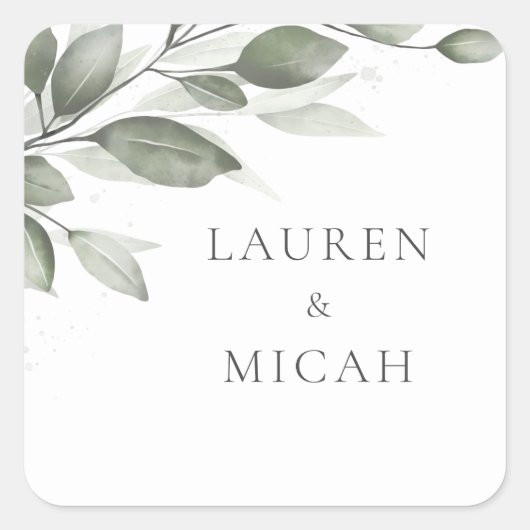 Delicate Greenery Wedding Sticker (Vorderseite)