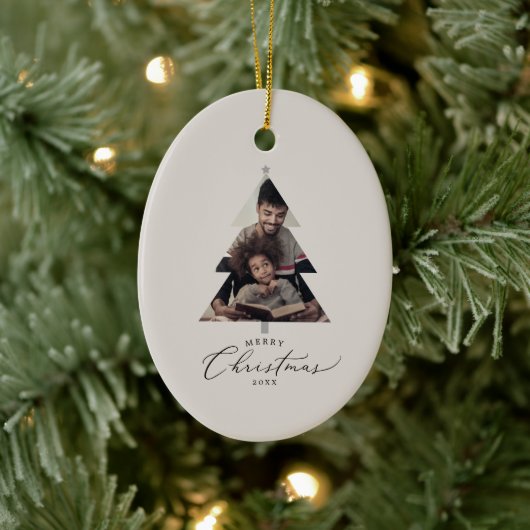 Delicate Greige Frory Christmas Tree Family Foto Keramik Ornament (Baum)