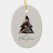 Delicate Greige Frory Christmas Tree Family Foto Keramik Ornament (Hinten)