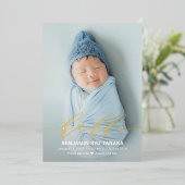 Delicate Hello Foil Modern Baby Birth Ankündigung (Stehend vorne)