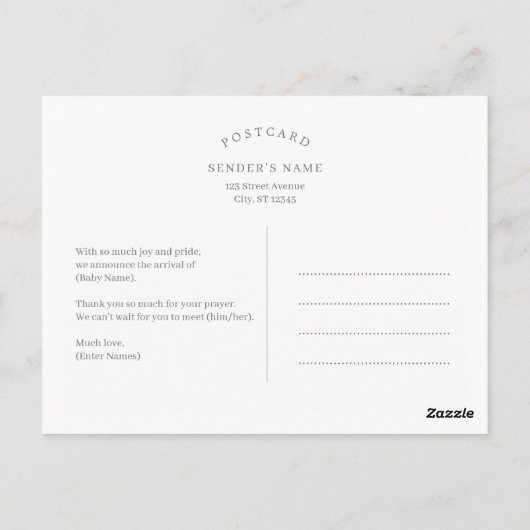 Delicate Hello Modern Birth Announcement Postcard Postkarte (Rückseite)