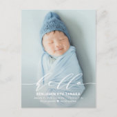 Delicate Hello Modern Birth Announcement Postcard Postkarte (Vorderseite)