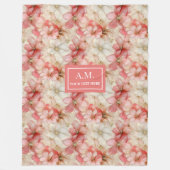 Delicate Ink Blush Pink Gold Floral Chic Monogram Fleecedecke (Vorderseite)