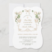 Delicate Ivory Roses Frame First Communion Einladung (Vorderseite)