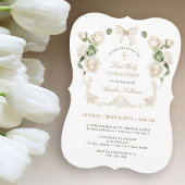 Delicate Ivory Roses Frame First Communion Einladung