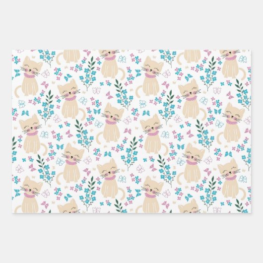 Delicate Kitten and Botanical Doodle Geschenkpapier Set (Vorderseite 3)