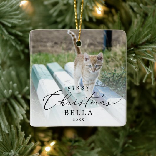Delicate Kitten's First Christmas Cat Foto Keramikornament (Baum)