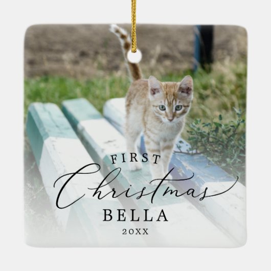 Delicate Kitten's First Christmas Cat Foto Keramikornament (Rückseite)