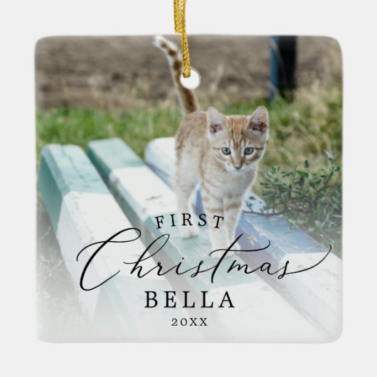 Delicate Kitten's First Christmas Cat Foto Keramikornament (Vorderseite)