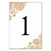 Delicate Lace Black and Gold Script Wedding Tischnummer (Rückseite)