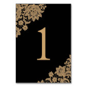 Delicate Lace Black and Gold Script Wedding Tischnummer (Rückseite)