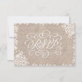 Delicate Lace Burlap Rustic Wedding RSVP (Vorderseite)