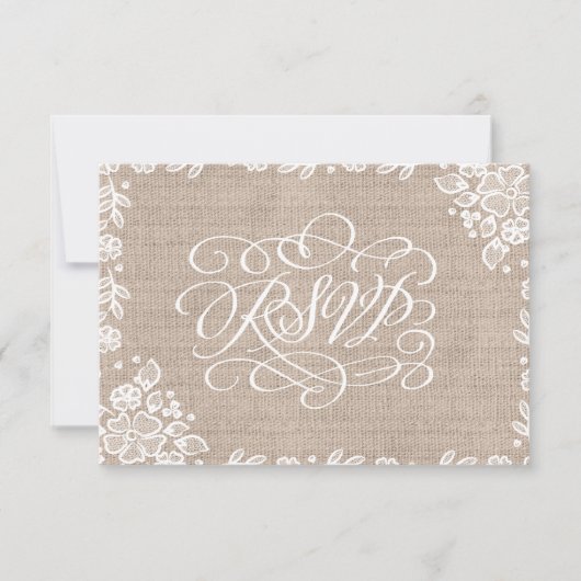 Delicate Lace Burlap Rustic Wedding RSVP (Vorderseite)